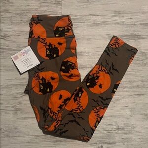 LuLaRoe OS Leggings - Spooky Orange and Black